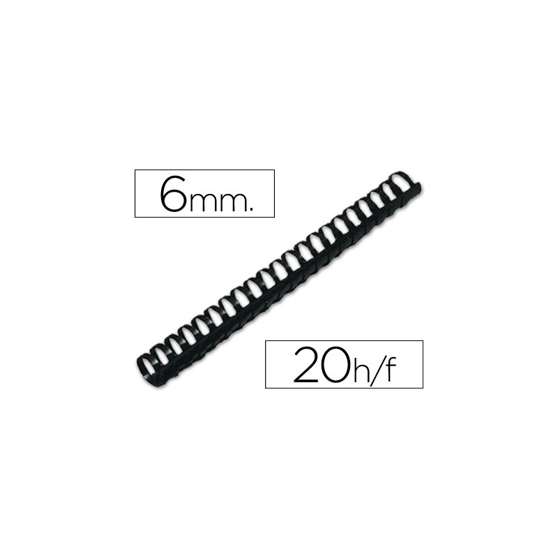 Canutillo q-connect redondo 6 mm plastico negro capacidad 20 hojas caja de 100 unidades