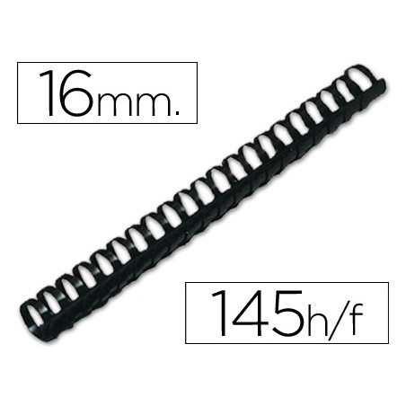 Canutillo q-connect redondo 16 mm plastico negro capacidad 145 hojas caja de 50 unidades