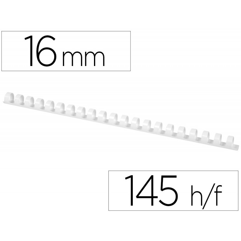 Canutillo q-connect redondo 16 mm plastico blanco capacidad 145 hojas caja de 50 unidades