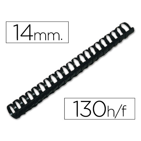 Canutillo q-connect redondo 14 mm plastico negro capacidad 130 hojas caja de 100 unidades