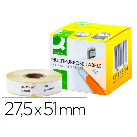 Etiqueta adhesiva removible q-connect kf18534 compatible dymo 11355 tamaño 27,5x51 mm caja con 500 etiquetas