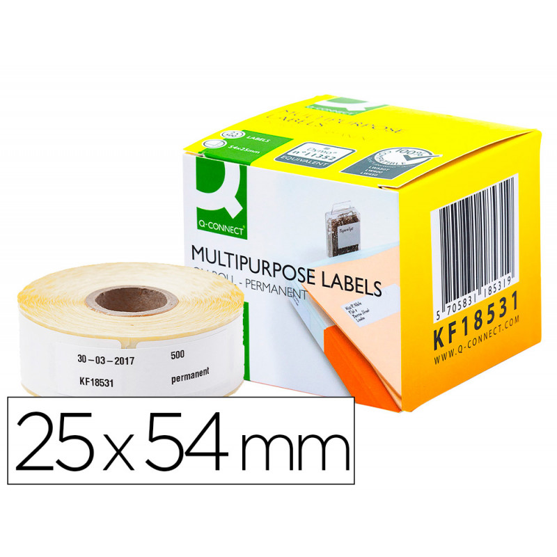 Etiqueta adhesiva permanente q-connect kf18531 compatible dymo 11352 tamaño 54x25 mm caja con 500 etiquetas