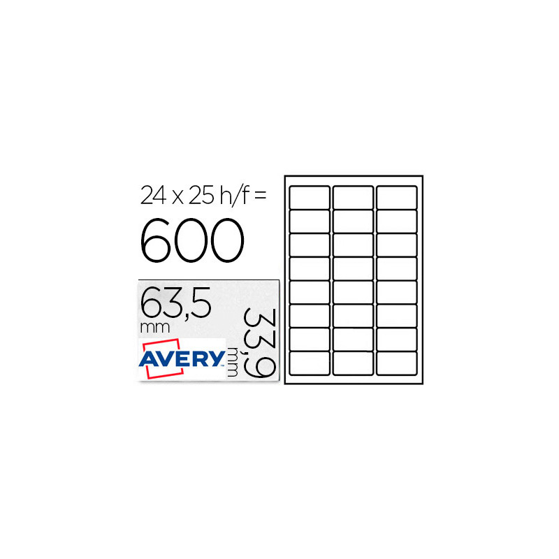 Etiqueta adhesiva avery para congelador blanca 63,5x33,9 mm ink-jet laser fotocopiadorapack de 600 unidades