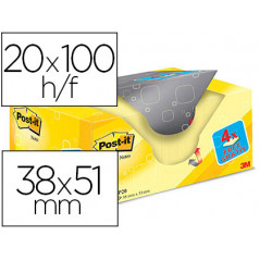 Bloc de notas adhesivas quita y pon post-it super sticky amarillo canario 38x51 mm pack promocional 16+4 gratis