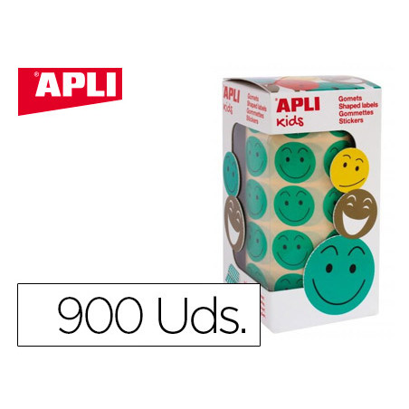 Gomets apli autoadhesivo smile verde cara feliz rollo de 900 unidades