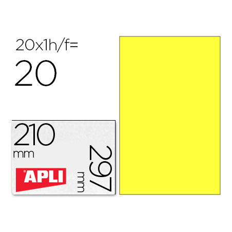 Etiqueta adhesiva apli 02878 tamaño 210x297 mm para laser fotocopiadora ink-jet caja con20 hojas din a4 amarillo