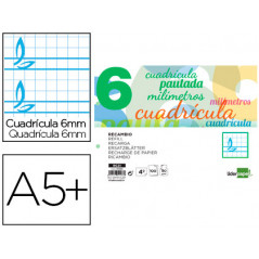 Recambio liderpapel cuarto pautaguia 100 hojas 75 g cuadriculado pautado 6 mm con margen 2 taladros apaisado