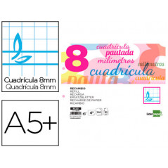 Recambio liderpapel cuarto pautaguia 100 hojas 75 g cuadriculado pautado 8 mm con margen 2 taladros apaisado