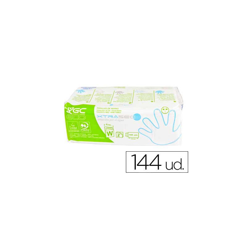 Toalla de papel mano engarzada ecologica 22,5x31 cm 2 capas paquete con 144 unidades