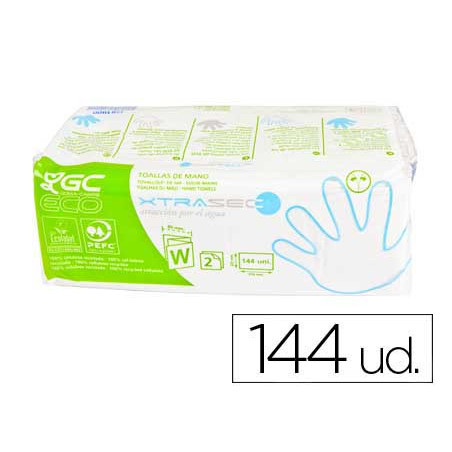 Toalla de papel mano engarzada ecologica 22,5x31 cm 2 capas paquete con 144 unidades