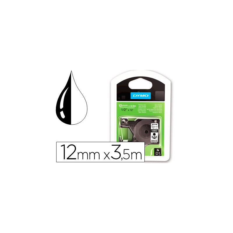 Cinta dymo negro blanco 12mm x3,5 mt d1 nylon