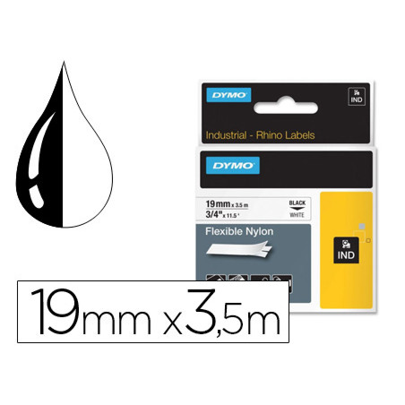 Cinta dymo rhino nylon flexible blanco -negro 19mmx 3,5 mt tape label