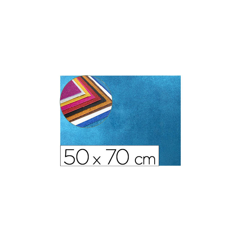 Goma eva con purpurina biodegradable liderpapel 50x70cm 60g/m2 espesor 2 mm azul claro