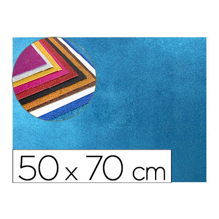 Goma eva con purpurina liderpapel 50x70cm 60g/m2 espesor 2mm azul claro