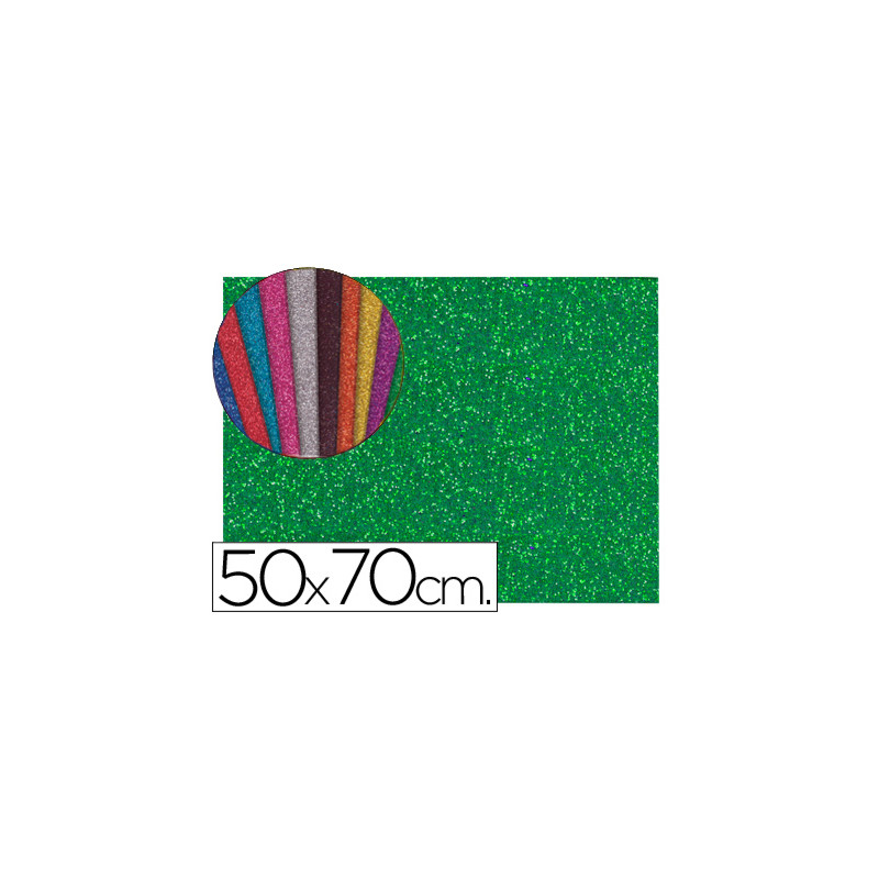 Goma eva con purpurina biodegradable liderpapel 50x70cm 60g/m2 espesor 2 mm verde
