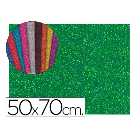 Goma eva con purpurina liderpapel 50x70cm 60g/m2 espesor 2mm verde