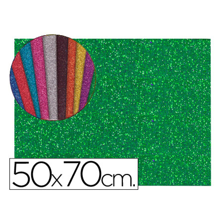 Goma eva con purpurina liderpapel 50x70cm 60g/m2 espesor 2mm verde