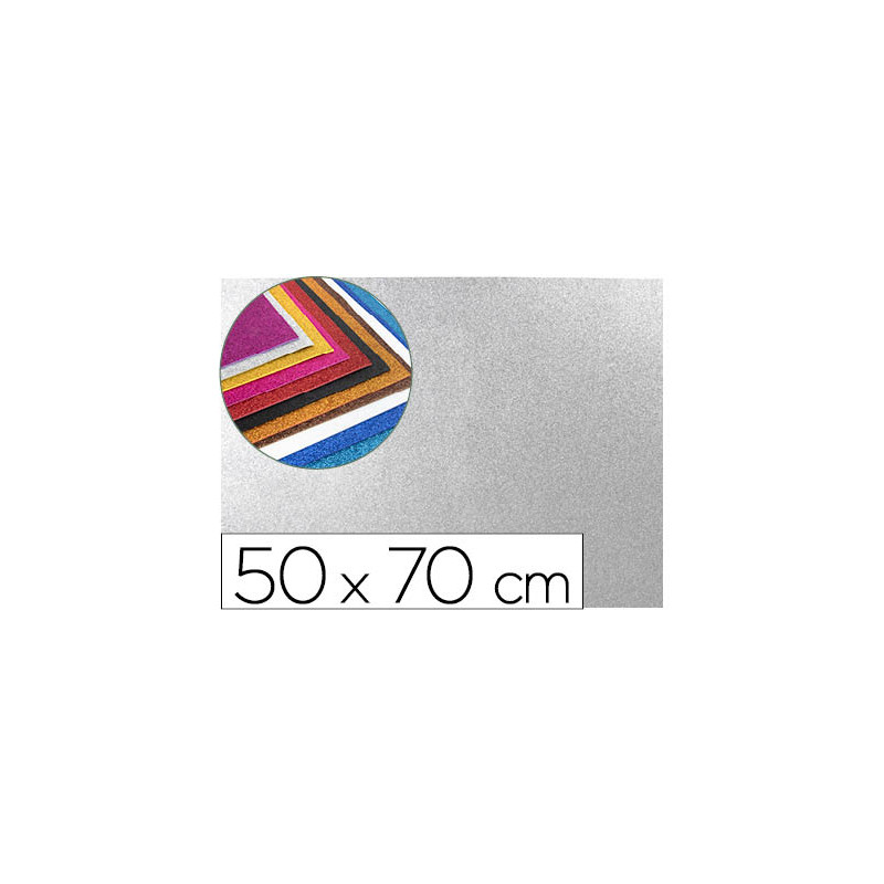 Goma eva con purpurina biodegradable liderpapel 50x70cm 60g/m2 espesor 2 mm plata
