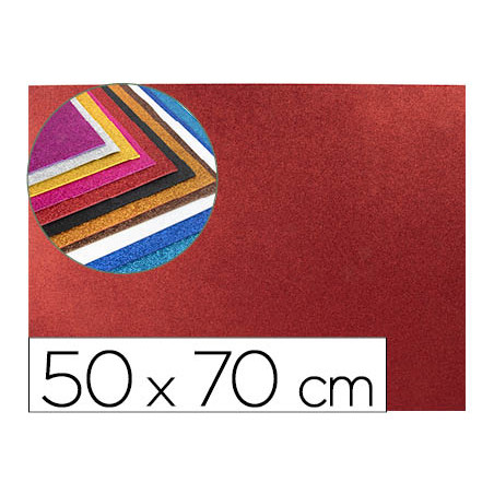 Goma eva con purpurina liderpapel 50x70cm 60g/m2 espesor 2mm rojo