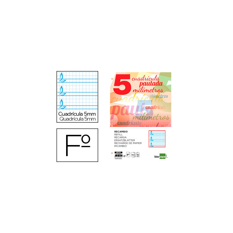 Recambio liderpapel a4 pautaguia 100 hojas 75 g cuadriculado pautado 5mm con margen 4 taladros