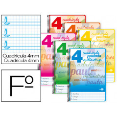 Cuaderno espiral liderpapel folio pautaguia tapa dura 80h 75 gr cuadro pautado 4mmcon margen colores surtidos