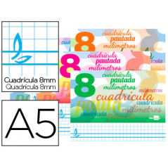 Libreta liderpapel pautaguia tapa cartoncillo 32 hojas din a5 cuadriculado pautado 8mm apaisada 70 gr