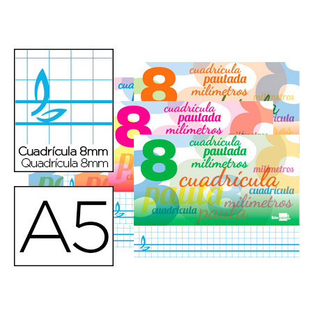 Libreta liderpapel pautaguia tapa cartoncillo 32 hojas din a5 cuadriculado pautado 8mm apaisada 70 gr