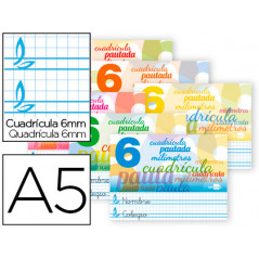 Libreta liderpapel pautaguia tapa cartoncillo 32 hojas din a5 70 g cuadriculado pautado 6 mm apaisado