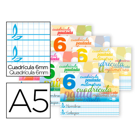 Libreta liderpapel pautaguia tapa cartoncillo 32 hojas din a5 70 g cuadriculado pautado 6 mm apaisado