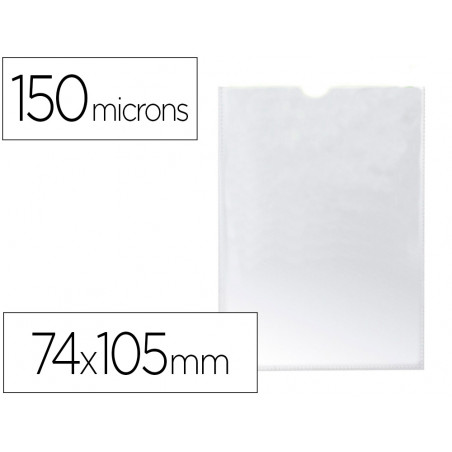 Funda portadocumento q-connect din a7 150 micras pvc transparente con uñero 74x105 mm