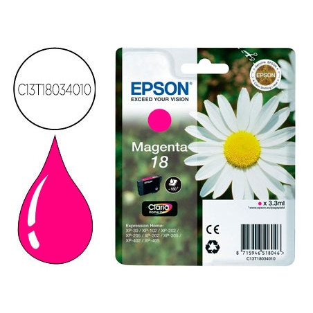 Ink-jet epson t18 magenta expression home xp-102 xp-205 xp-305 xp-405 capaciidad 180 pag