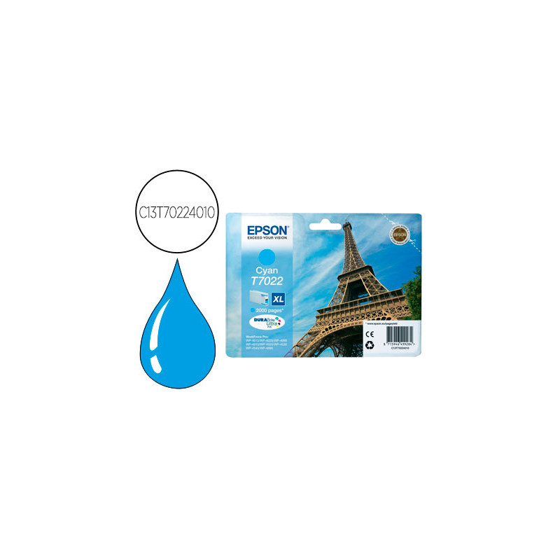 Ink-jet epson stylus t7022 cian xl wp-4000 4500 capacidad 2400 pag