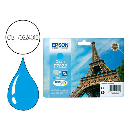Ink-jet epson stylus t7022 cian xl wp-4000 4500 capacidad 2400 pag