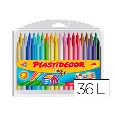 Lapices cera plastidecor caja de 36 colores surtidos