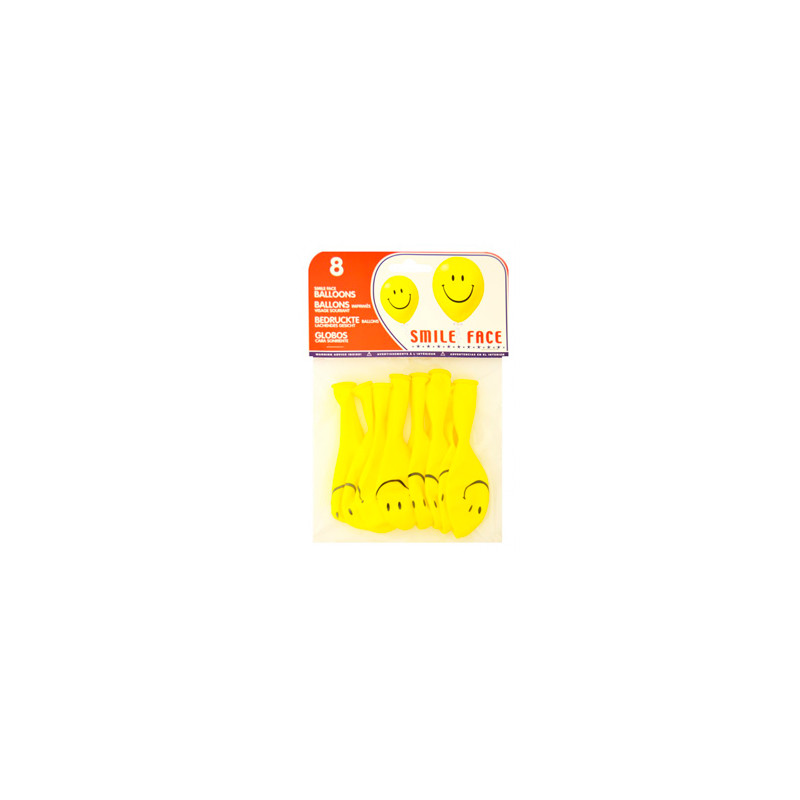 Globo 100% latex biodegradable cara sonriente bolsa de 8 unidades