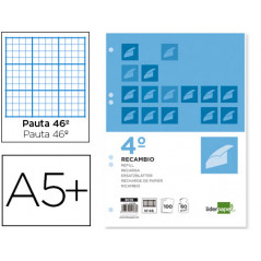 Recambio liderpapel cuarto 100 hojas 60g/m2 rayado nº 46 6 taladros