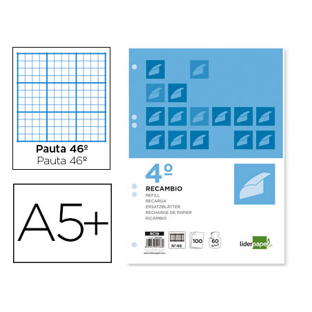 Recambio liderpapel cuarto 100 hojas 60g/m2 rayado nº 46 6 taladros