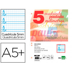 Recambio liderpapel cuarto pautaguia 100 hojas 75 g cuadriculado pautado 5 mm con margen 6 taladros