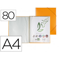 Carpeta liderpapel escaparate con espiral 80 fundas polipropileno din a4 naranja