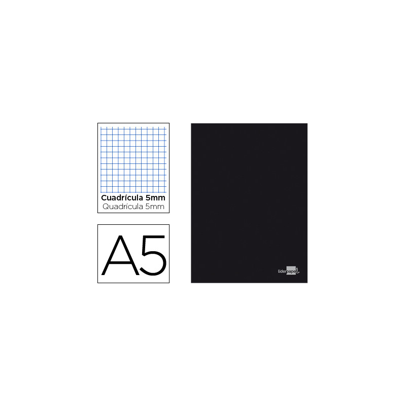 Libreta liderpapel tapa negra a5 80 hojas 60gr cuadro 5mm con doble margen