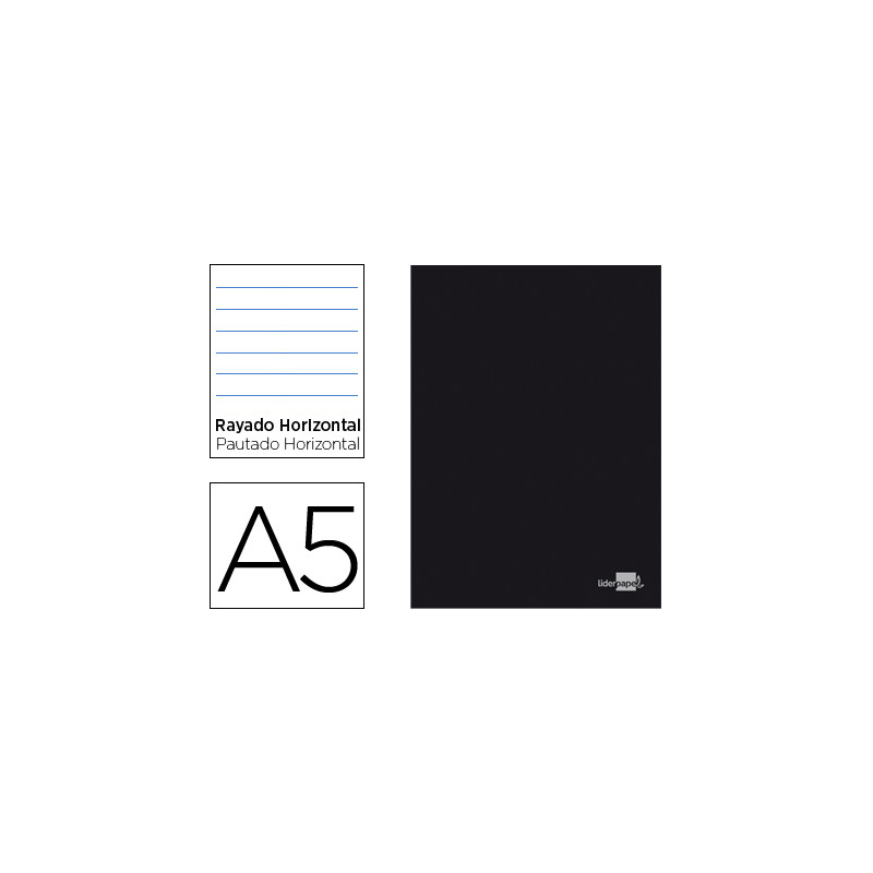 Libreta liderpapel tapa negra a5 80 hojas 60gr horizontal con doble margen