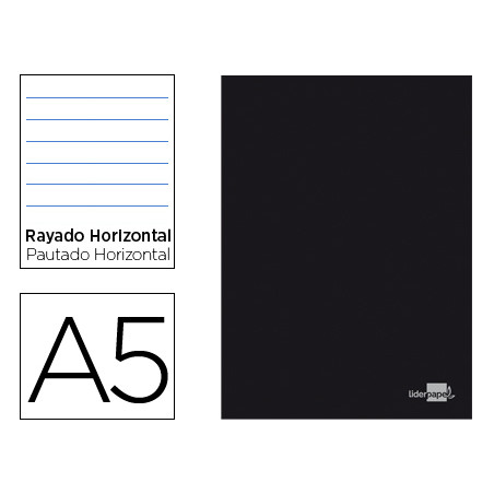 Libreta liderpapel tapa negra a5 80 hojas 60g/m2 horizontal con doble margen