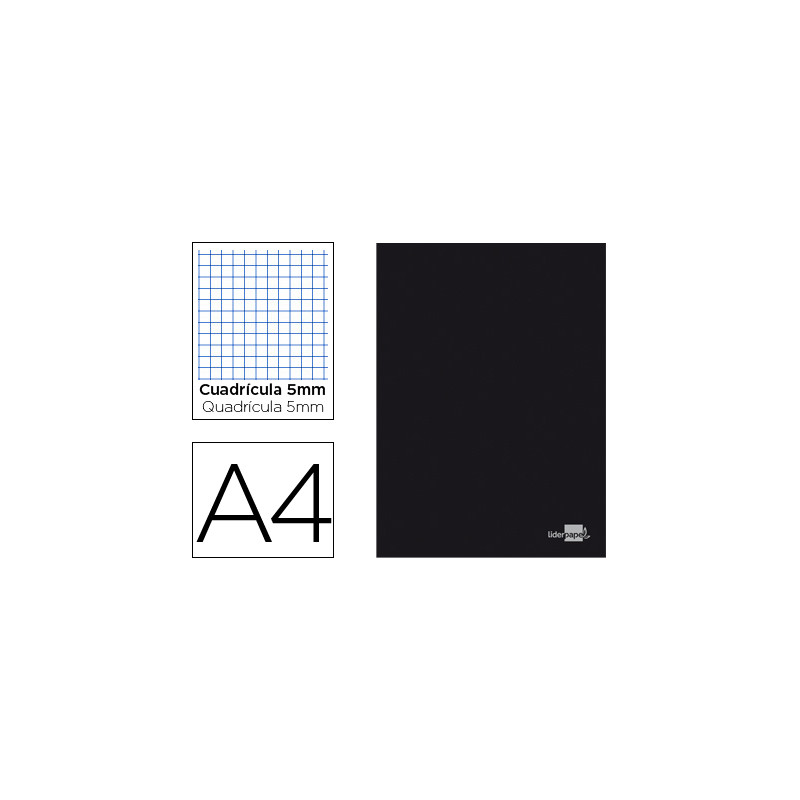 Libreta liderpapel tapa negra a4 80 hojas 60gr cuadro 5mm con doble margen