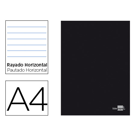 Libreta liderpapel tapa negra a4 80 hojas 60g/m2 horizontal con doble margen