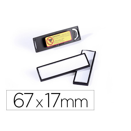 Identificador portanombre durable pvc antiarañazos con iman y efecto lupa color negro 67x17 mm