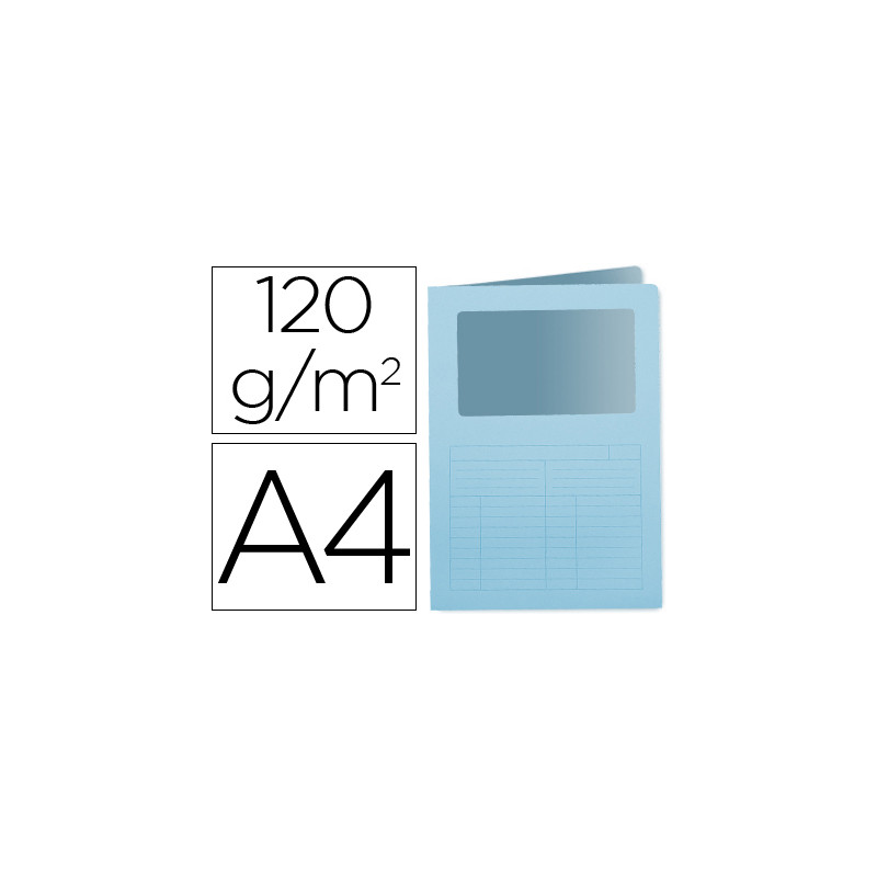 Subcarpeta cartulina q-connect din a4 azul con ventana transparente 120 gr