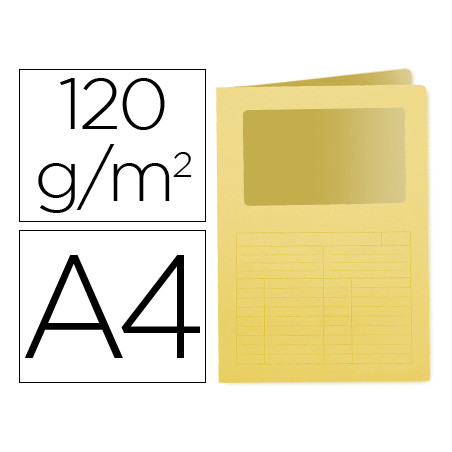 Subcarpeta cartulina q-connect din a4 amarilla con ventana transparente 120 gr