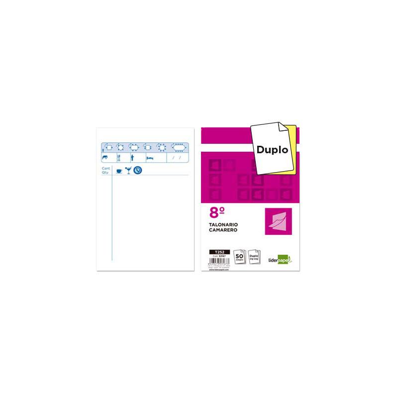 Talonario liderpapel camarero octavo original y copia t252 zig zag