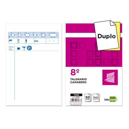 Talonario liderpapel camarero octavo original y copia t252 zig zag