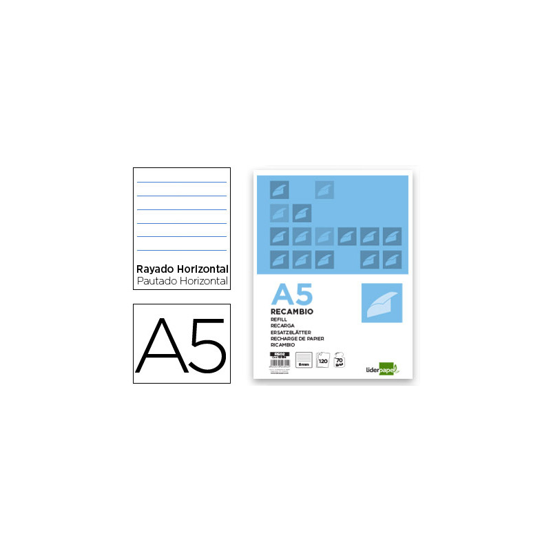 Recambio liderpapel a5 120 hojas 80gr horizontal sin ma rgen 6 taladros bandas de 5 colores